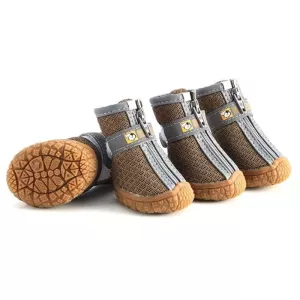 4ks/set prodyšné psí boty s protiskluzovou podrážkou, velikost 4.3x4.8cm (Khaki) TopTechnology