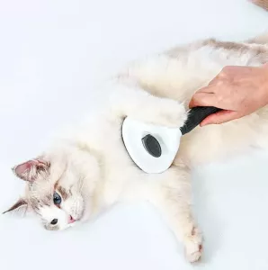 Nerezová ocelová automatiká kartáč na odstranění srsti pro psy a kočky (Růžová jemná jehla) TopTechnology