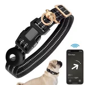 Silikonový obal na AirTag pro střední obojek pro psy, černý, reflexní, nylonový