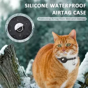 Růžové silikonové pouzdro pro sledování AirTag s reflexním obojkem pro kočku a zvonečkem