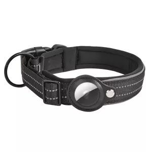 Obojek pro psy s AirTag trackerem, neoprenové podložení, reflexní, velikost L (černý)