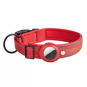 Reflexní neoprenový obojek pro psy s AirTag - Velikost M (Červený)