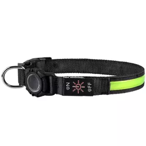 Voděodolný LED obojek pro psy s AirTag - Rychlé uvolnění, velikost L (Zelená)