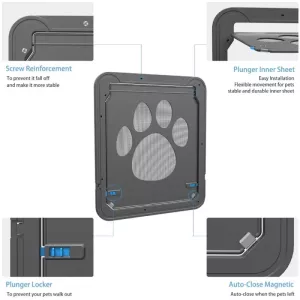 Pet Screen Door s designem stop po tlapkách pro psy a kočky - zamykatelná brána 42x37cm