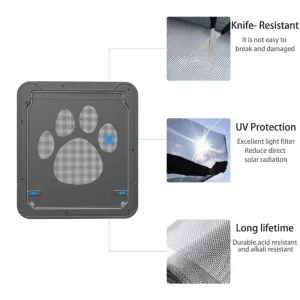 Pet Screen Door s designem stop po tlapkách pro psy a kočky - zamykatelná brána 42x37cm