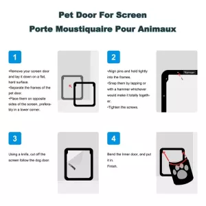 Pet Screen Door s designem stop po tlapkách pro psy a kočky - zamykatelná brána 42x37cm