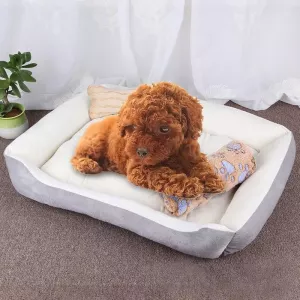 Pohodlný pelíšek pro psy a kočky s motivem kostí, M 70x50x15 cm (šedobílý)