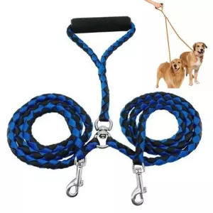 Vodítko pro psy Double Dog s protišroubovacím systémem, 1.4m (Modro-černé)