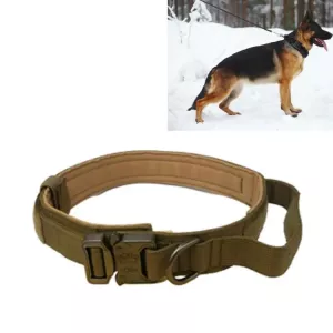 Nylonový zpevněný obojek pro psy střední a velké velikosti s nastavitelnou délkou (khaki + světle šedý knoflík)