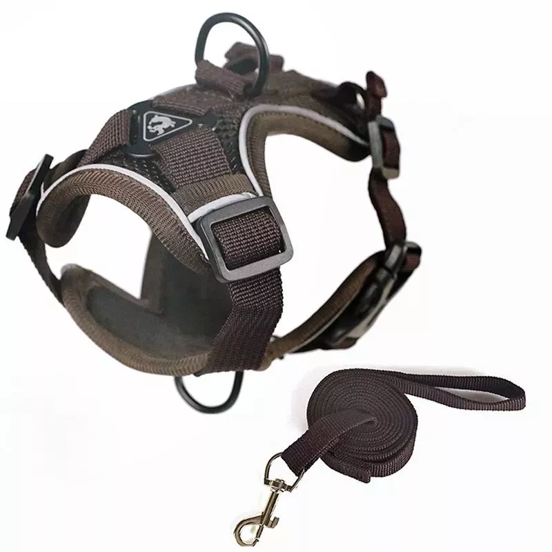Pet Vest Harness + Traction Rope Set Pro Psy a Kočky, Velikost: M (Káva)