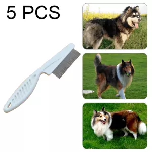 5 ks hřebeny pro kočky a psy, jemné zuby, nerezová ocel, odstranění blech, délka: 14 cm (bílá)