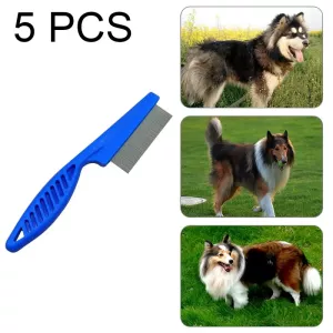 5 PCS Hřeben na blechy pro kočky a psy, nerezová ocel, délka 14cm (modrá)