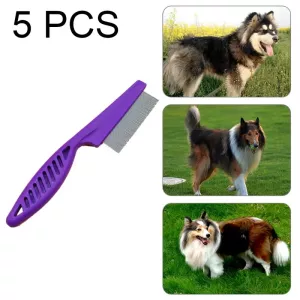 5 PCS Údržba pro Kočky a Psy: Hřebeny na Odstranění Klíšťat z Nerezové Oceli (14 cm, Fialové)