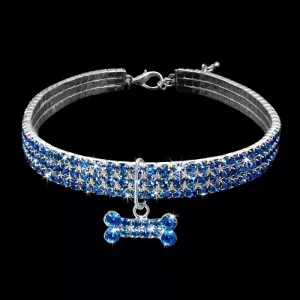Bling Rhinestone Obojek pro Psy s Krystaly - Velikost L (Modrý)