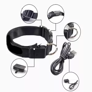 Obojek pro psy s LED osvětlením a kostkovaným vzorem, nabíjecí, velikost S (oranžový)
