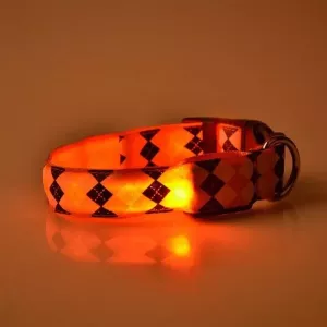 Obojek pro psy s LED osvětlením a kostkovaným vzorem, nabíjecí, velikost S (oranžový)