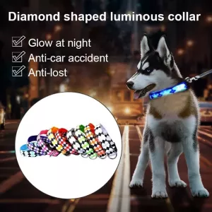 Obojek pro psy s LED osvětlením a kostkovaným vzorem, nabíjecí, velikost S (oranžový)