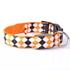 Obojek pro psy s LED osvětlením a kostkovaným vzorem, nabíjecí, velikost S (oranžový)