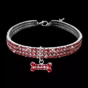Bling Rhinestone Dog Collar - Krystalový obojek pro psy (M - Růžový)