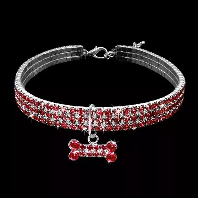 Bling Rhinestone Dog Collar - Krystalový obojek pro psy (M - Růžový)