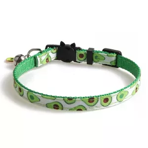Pet Webbing Fruit Cat Collar With Fruit Accessories Bell - Avokádo, 1x28 cm
