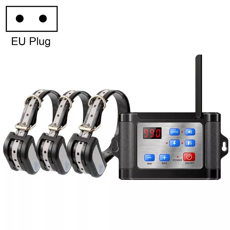 Bezdrátový elektronický plot pro psy s nočním reflexním obojkem, jedna pro tři (EU Plug)