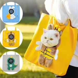 Pet Out Bag Crossbody Tote pro kočky a malé psy - Rozšiřitelná taška, vel. L (Modrý podklad s bílým králíkem)