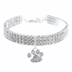 Obojek pro domácí zvířata s diamanty - elastický náhrdelník pro kočky a psy, velikost M (bílý)