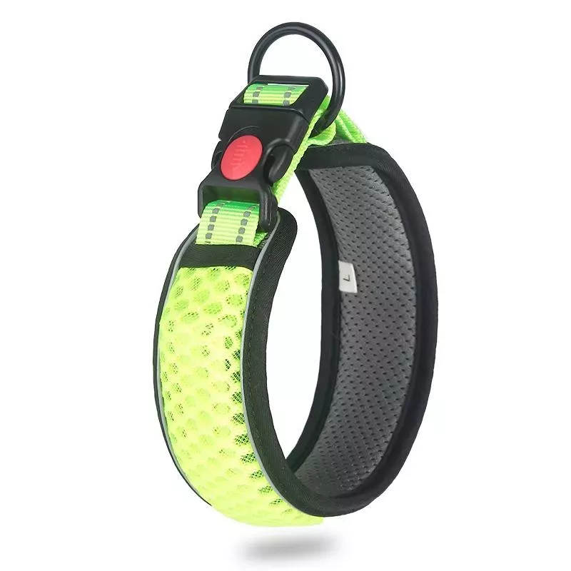 Obojek pro psa Honeycomb Net, dýchací, reflexní, protistranglový, S (fluorescentně zelený)