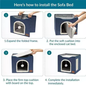 Pet Stool Pet Kennel Indoor Foldable Storage Stool pro kočky a psy 41 x 41 x 35cm (Tmavě šedý)