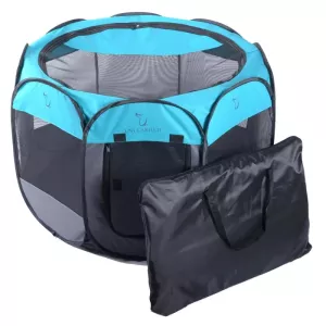 Voděodolný psí stan Fashion z Oxford látky – skládací, octagonální, venkovní, velikost M, 91 x 91 x 58 cm (modrý)