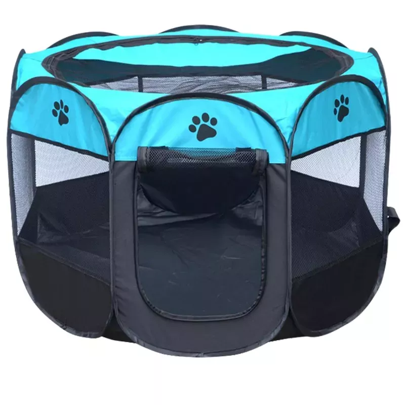 Voděodolný psí stan Fashion z Oxford látky – skládací, octagonální, venkovní, velikost M, 91 x 91 x 58 cm (modrý)