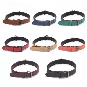 JINMAOHOU Dvojvrstvý kožený obojek pro psy, velikost S 39x2.2cm (hnědý)