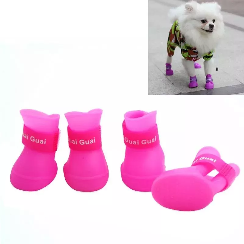 Stylové psí boty Lovely Pet pro štěňata, voděodolné gumové boty - Růžové, S (4.3 x 3.3 cm)