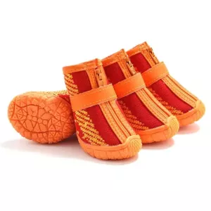 4 ks/set prodyšné neklouzavé odolné boty pro psy (červená, oranžová)