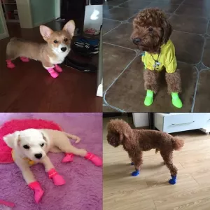 Stylové psí boty Lovely Pet pro štěňata, voděodolné gumové boty - Růžové, S (4.3 x 3.3 cm)