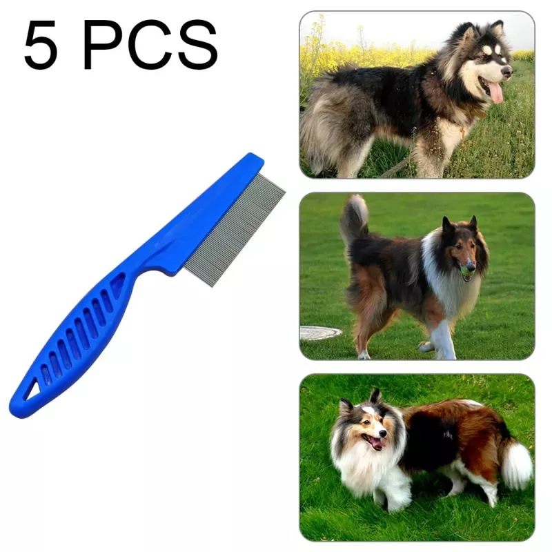 5ks hřebeny pro psy a kočky - jemné ocelové hřebeny pro odstranění blech (modré)