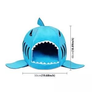 Teplý pelíšek pro psy a kočky - Indoor Pet Dog Puppy Cat Warm House Sharks M (50x50x48 cm, modrý)