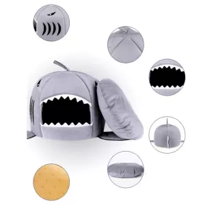 Teplý pelíšek pro psy a kočky - Indoor Pet Dog Puppy Cat Warm House Sharks M (50x50x48 cm, modrý)