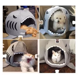 Teplý pelíšek pro psy a kočky - Indoor Pet Dog Puppy Cat Warm House Sharks M (50x50x48 cm, modrý)
