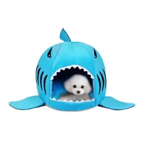 Teplý pelíšek pro psy a kočky - Indoor Pet Dog Puppy Cat Warm House Sharks M (50x50x48 cm, modrý)