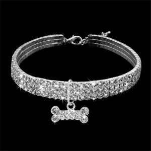 Bling krystalový obojek pro psy Růžový Chihuahua, velikost L (bílý)