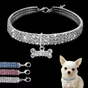 Bling krystalový obojek pro psy Růžový Chihuahua, velikost L (bílý)