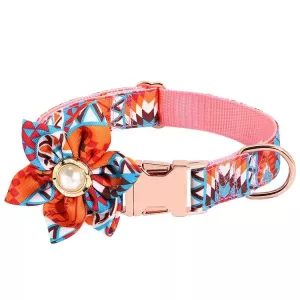 Obojek pro psy s květinovým vzorem, nastavitelné, s kovovou sponou, lze gravírovat, velikost S 1.5x40cm (oranžový) Obojek pro psy s květinovým vzorem, nastavitelné, s kovovou sponou, lze gravírovat, velikost S 1.5x40cm (oranžový)