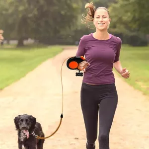 Vodítko pro psy 8m s automatickým navíjením a reflexními prvky (oranžové)