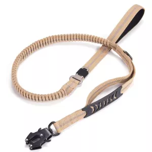 Teleskopické vodítko pro psy Heavy Duty s reflektivním bungee a tlumením nárazů (Khaki)