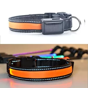 Obojek pro střední a velké psy, solární + USB nabíjení, LED světlo, obvod krku: S, 35-40 cm (oranžový)