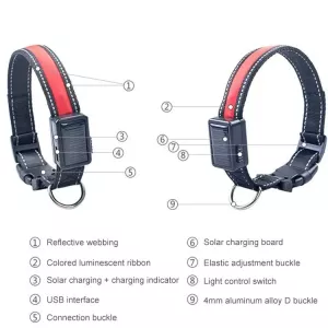 Obojek pro střední a velké psy, solární + USB nabíjení, LED světlo, obvod krku: S, 35-40 cm (oranžový)