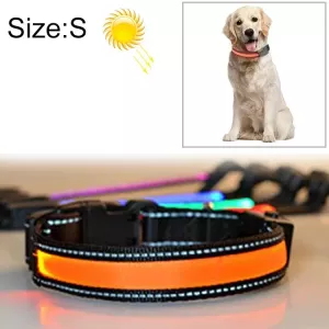 Obojek pro střední a velké psy, solární + USB nabíjení, LED světlo, obvod krku: S, 35-40 cm (oranžový)