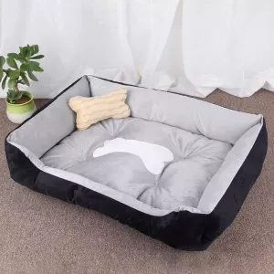 Pelíšek pro psy a kočky s vzorem kostí, M, 70×50×15 cm, černosvětle šedý